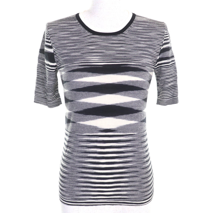 Excellent Missoni ensemble Multi-border knit cardigan short sleeve top Black White wool
