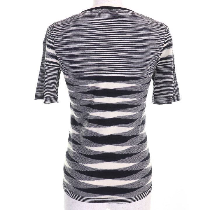 Excellent Missoni ensemble Multi-border knit cardigan short sleeve top Black White wool