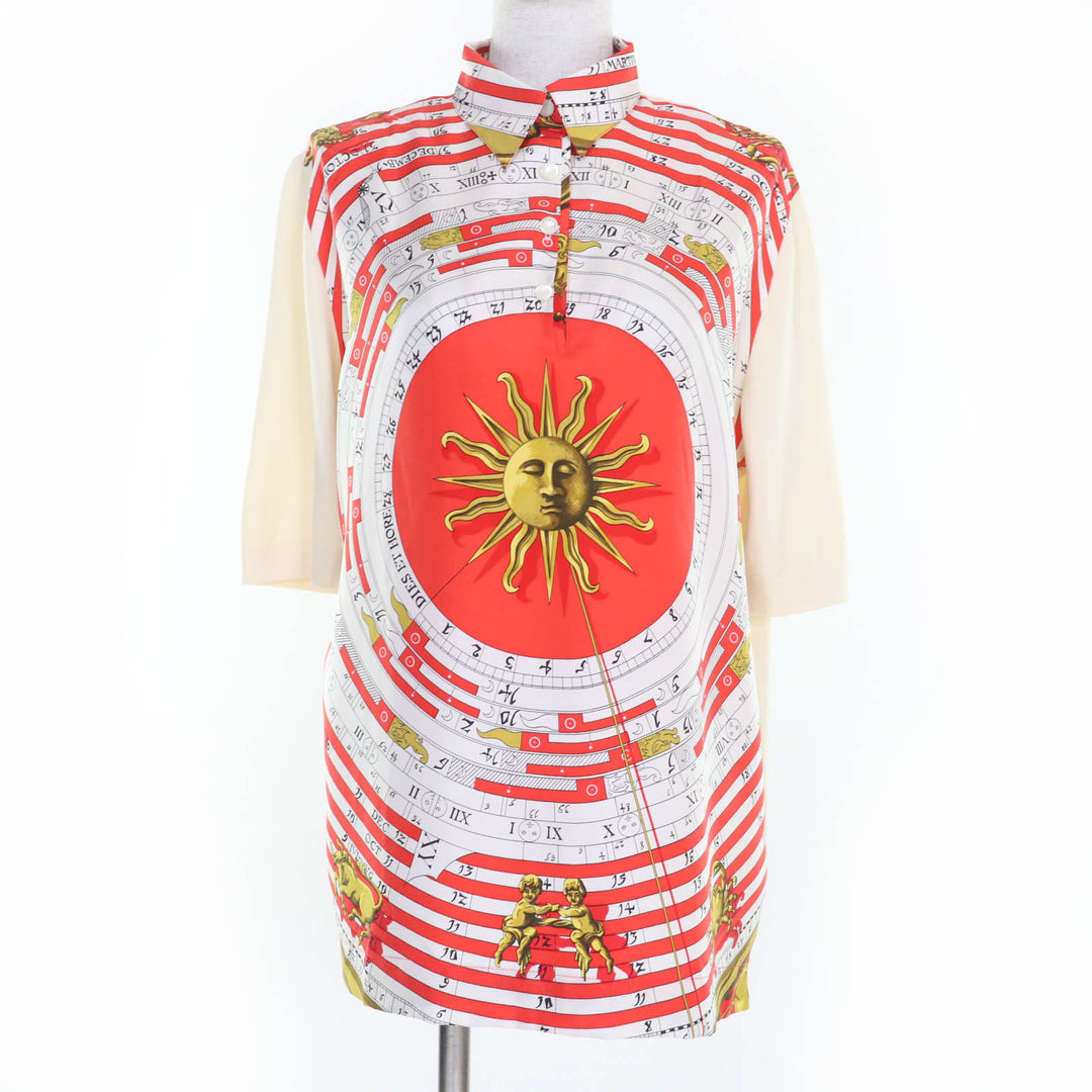 Excellent HERMES Short sleeve polo shirt astrology Twill Laine Silk Switch Knit