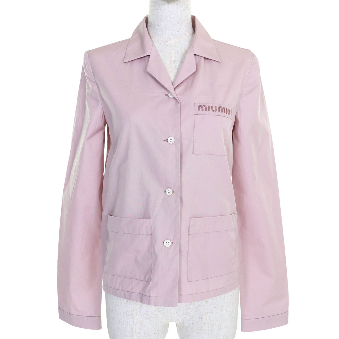 Excellent MIUMIU Long sleeve shirt poplin Logo embroidery OPALE cotton Women 36