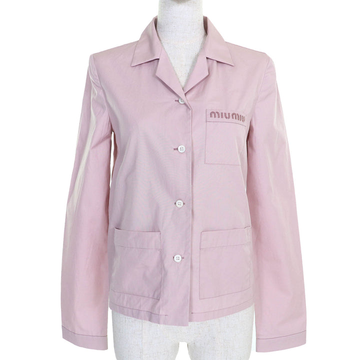 Excellent MIUMIU Long sleeve shirt poplin Logo embroidery OPALE cotton Women 36
