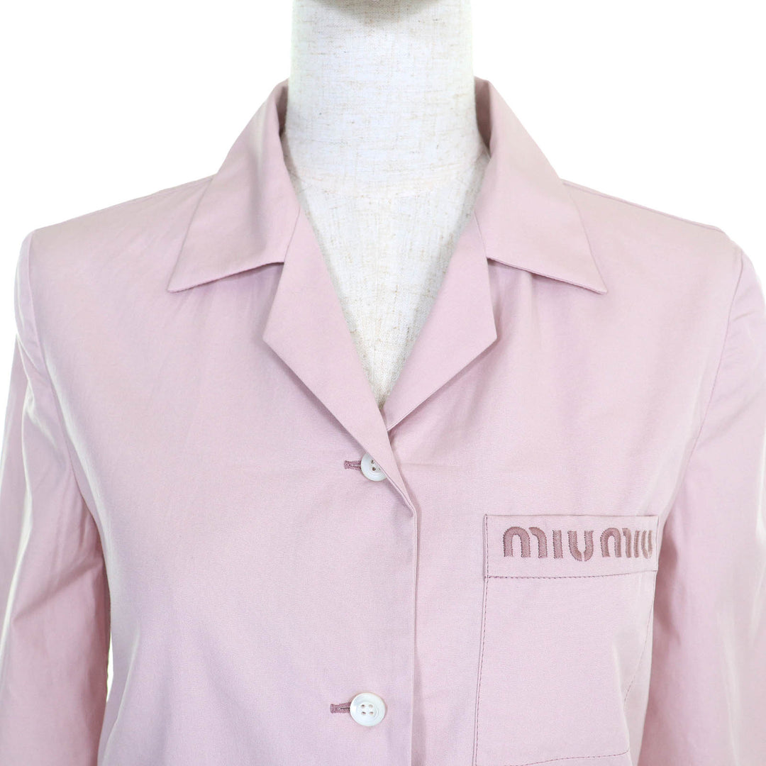 Excellent MIUMIU Long sleeve shirt poplin Logo embroidery OPALE cotton Women 36