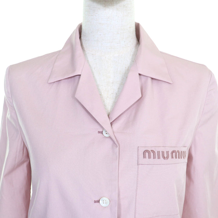Excellent MIUMIU Long sleeve shirt poplin Logo embroidery OPALE cotton Women 36
