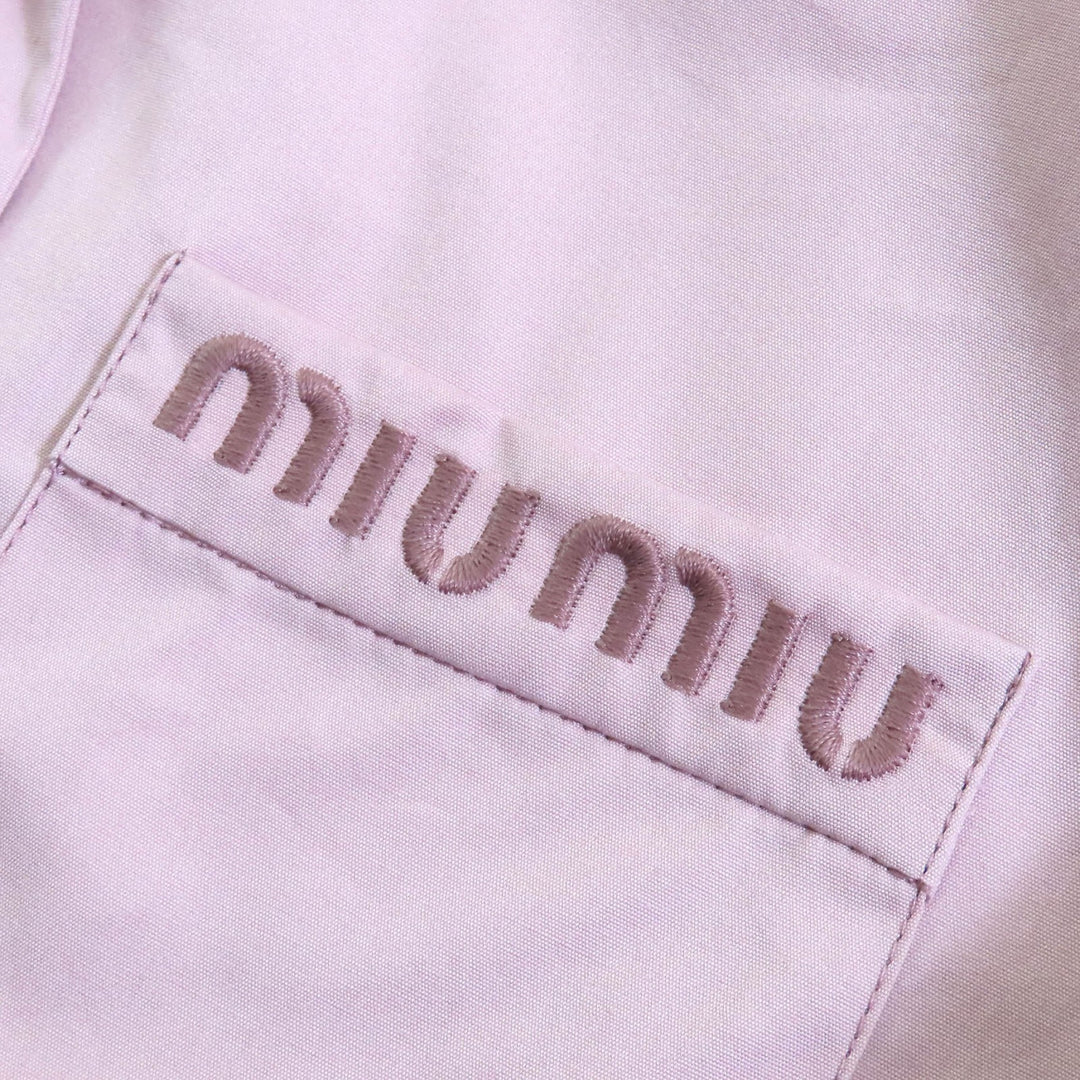 Excellent MIUMIU Long sleeve shirt poplin Logo embroidery OPALE cotton Women 36