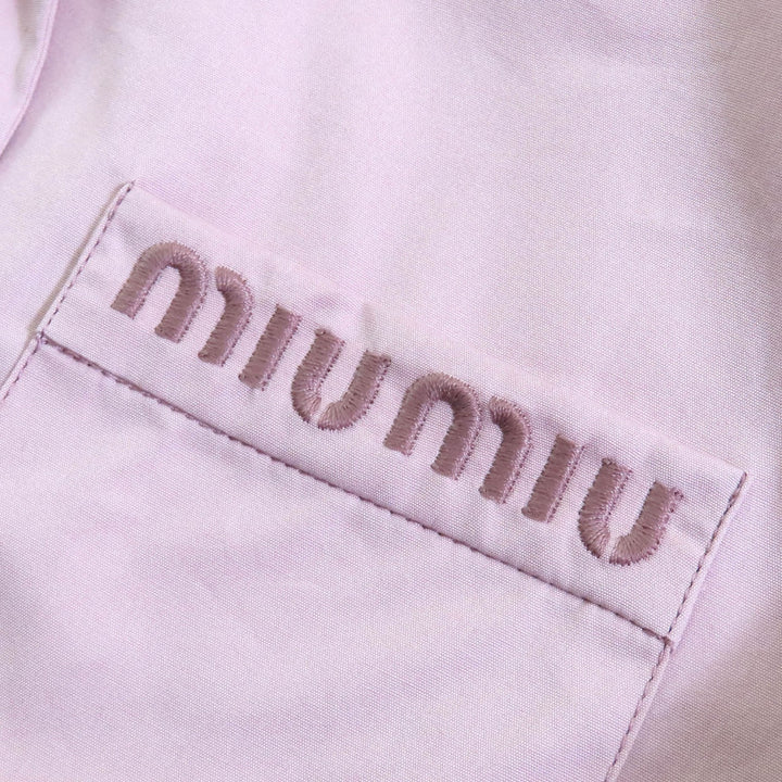 Excellent MIUMIU Long sleeve shirt poplin Logo embroidery OPALE cotton Women 36