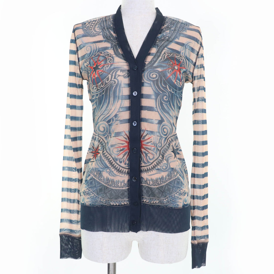 Pristine JEAN-PAUL GAULTIER cardigan Tattoo Print Power Net Long Sleeve system Women S