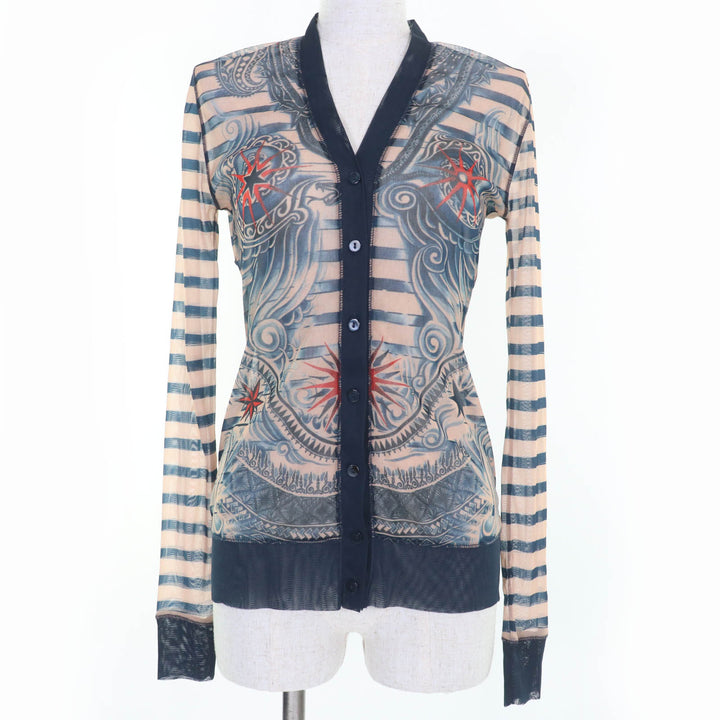 Pristine JEAN-PAUL GAULTIER cardigan Tattoo Print Power Net Long Sleeve system Women S