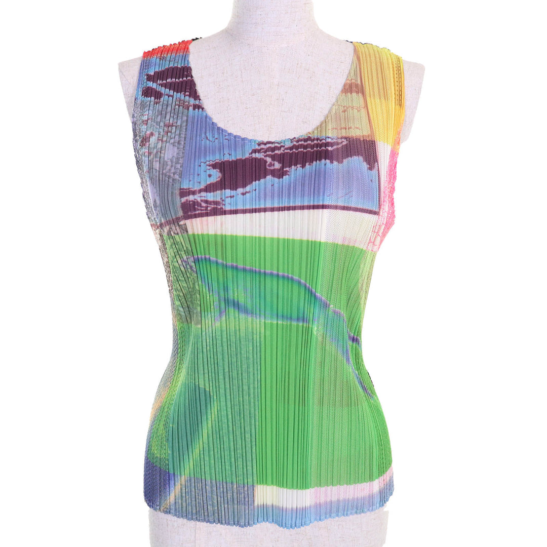 Excellent PLEATS PLEASE T-shirt All-over print sleeveless T-shirt multicolor 3