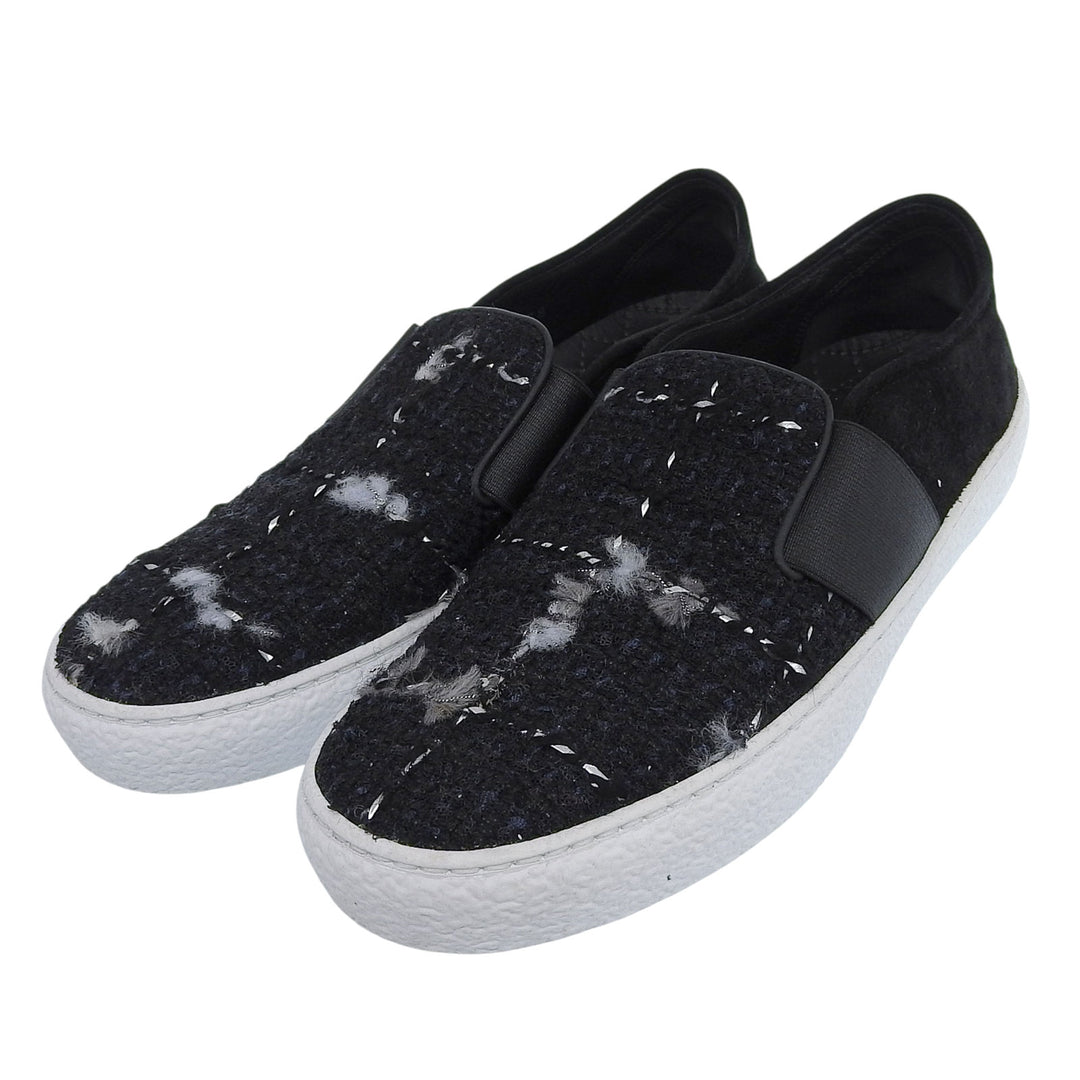 Great CHANEL Slip-on COCO Mark accents black tweed Women 38 G31713