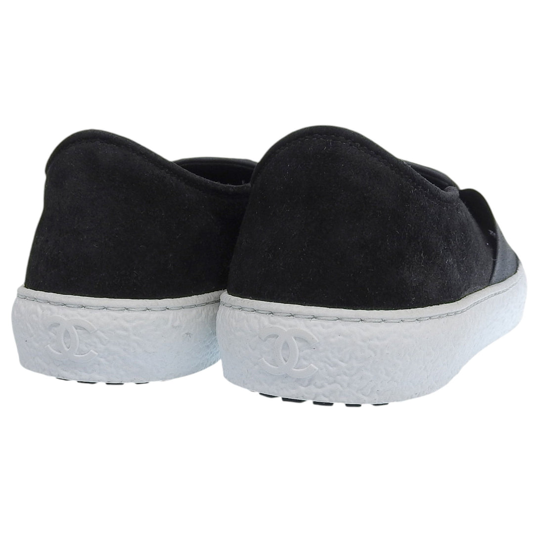 Great CHANEL Slip-on COCO Mark accents black tweed Women 38 G31713