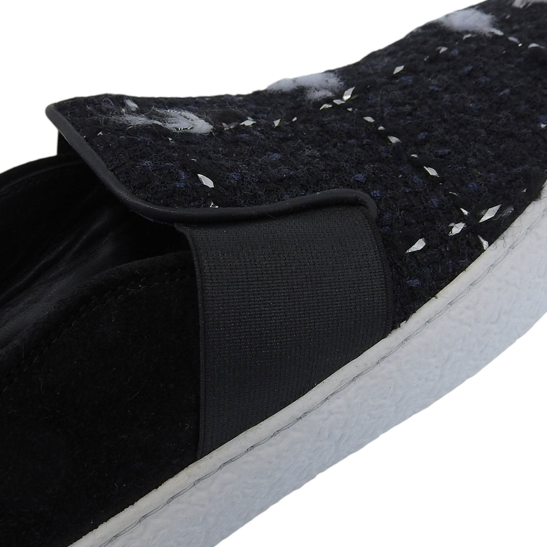 Great CHANEL Slip-on COCO Mark accents black tweed Women 38 G31713