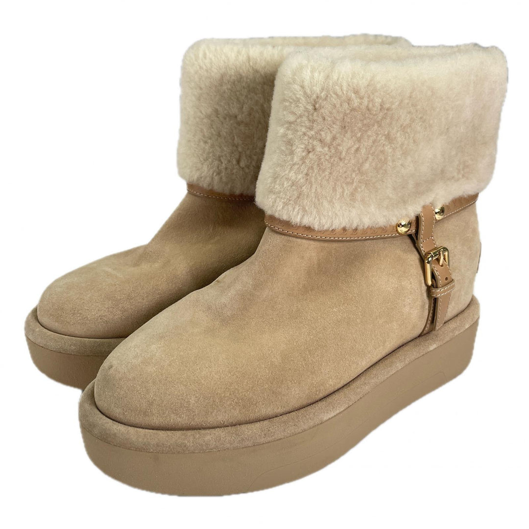 Great LOUIS VUITTON short boots Belt design beige Mouton Women 37