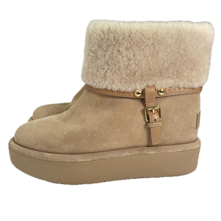 Great LOUIS VUITTON short boots Belt design beige Mouton Women 37