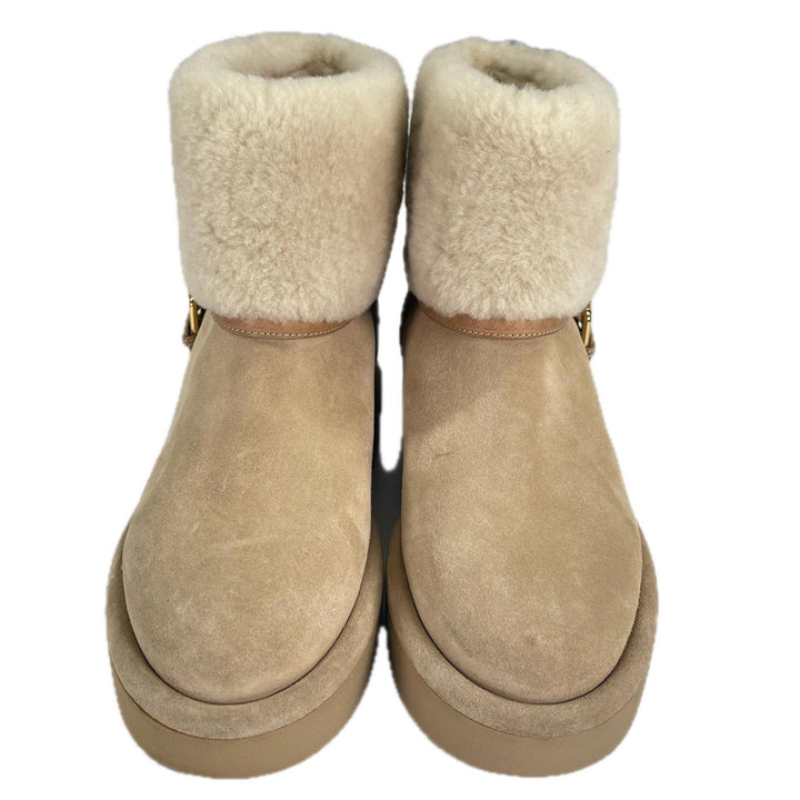 Great LOUIS VUITTON short boots Belt design beige Mouton Women 37