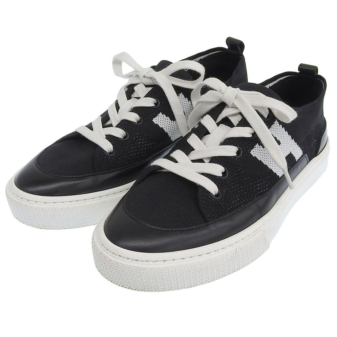 Great HERMES sneakers deep H logo design leather knit Black White knit Women 37