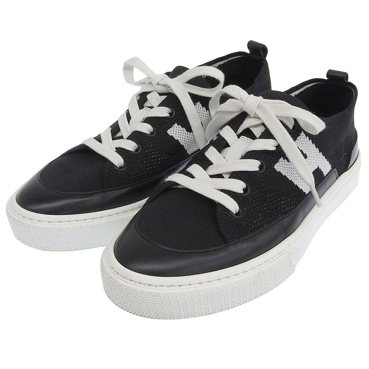 Great HERMES sneakers deep H logo design leather knit Black White knit Women 37