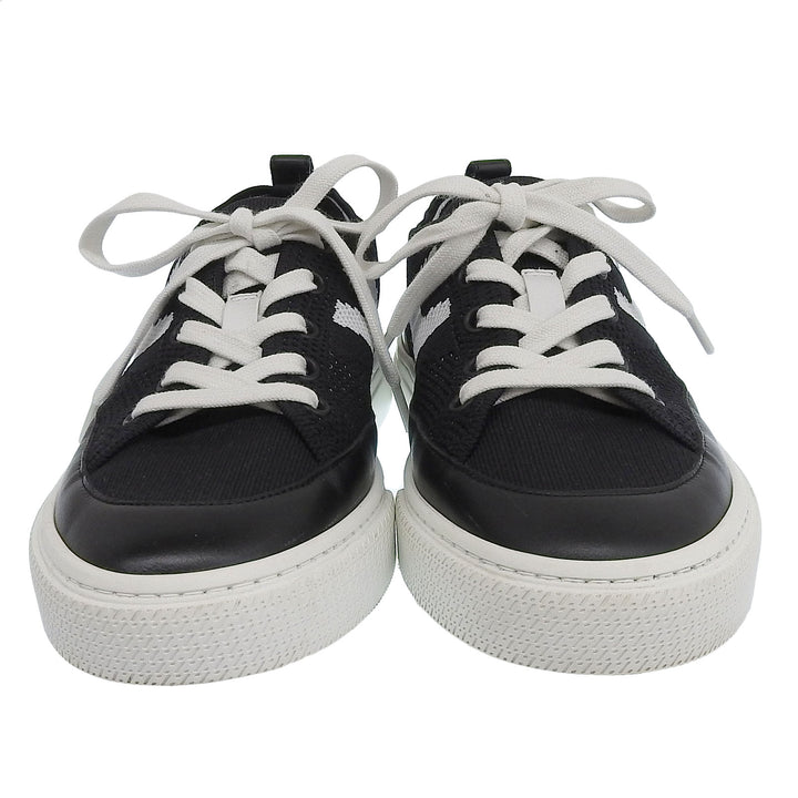 Great HERMES sneakers deep H logo design leather knit Black White knit Women 37