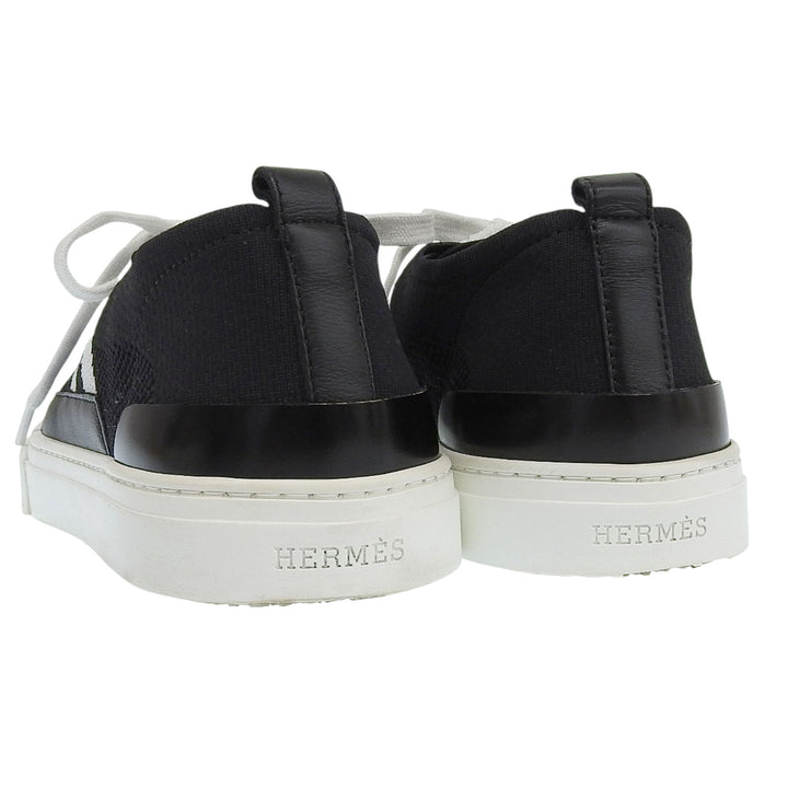 Great HERMES sneakers deep H logo design leather knit Black White knit Women 37