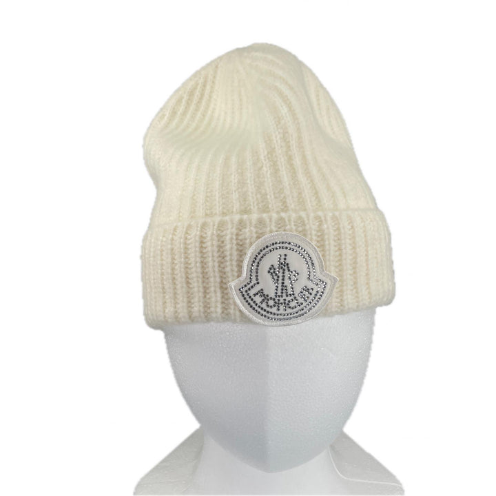 Excellent MONCLER Knit cap BERRETTO With logo emblem white wool Women J20933B00072