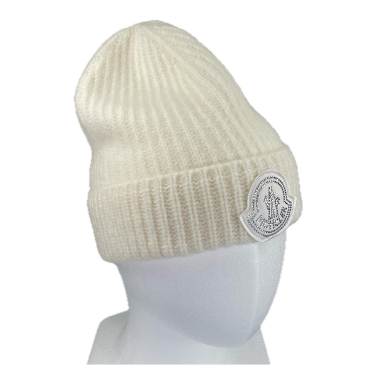 Excellent MONCLER Knit cap BERRETTO With logo emblem white wool Women J20933B00072