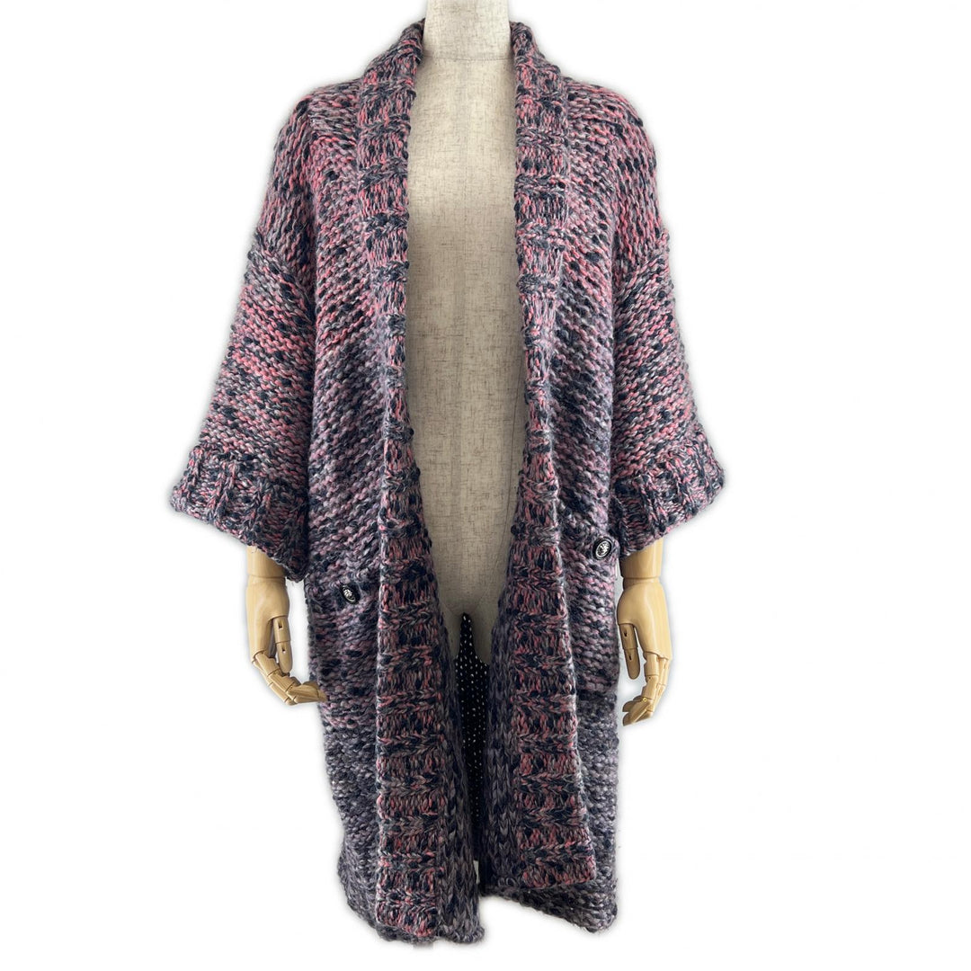 Great CHANEL cardigan Lion button front open long Multi mohair Women 34 P50100
