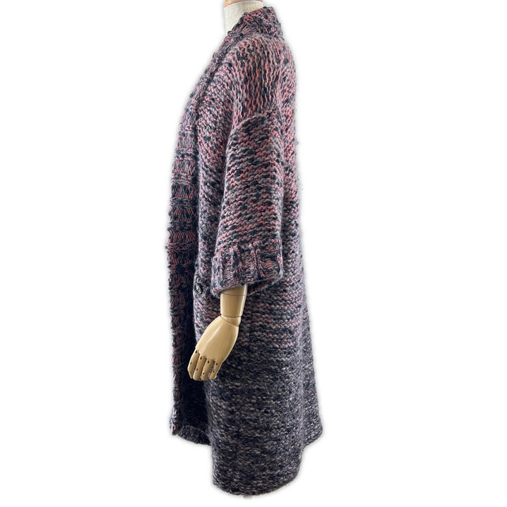 Great CHANEL cardigan Lion button front open long Multi mohair Women 34 P50100