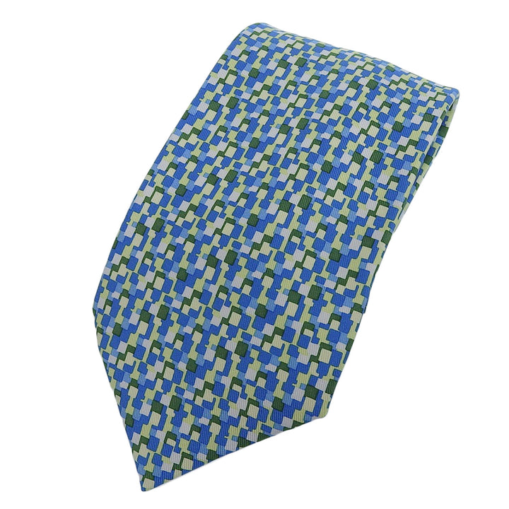 Great HERMES tie All-over logo print Blue Green Multi silk mens 5089 PA