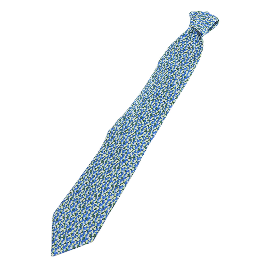 Great HERMES tie All-over logo print Blue Green Multi silk mens 5089 PA