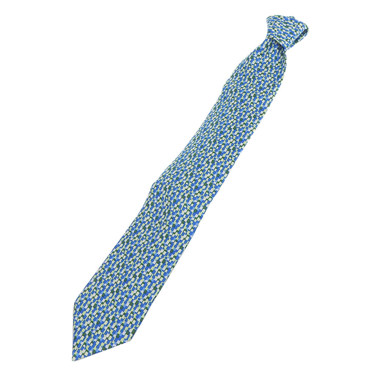 Great HERMES tie All-over logo print Blue Green Multi silk mens 5089 PA