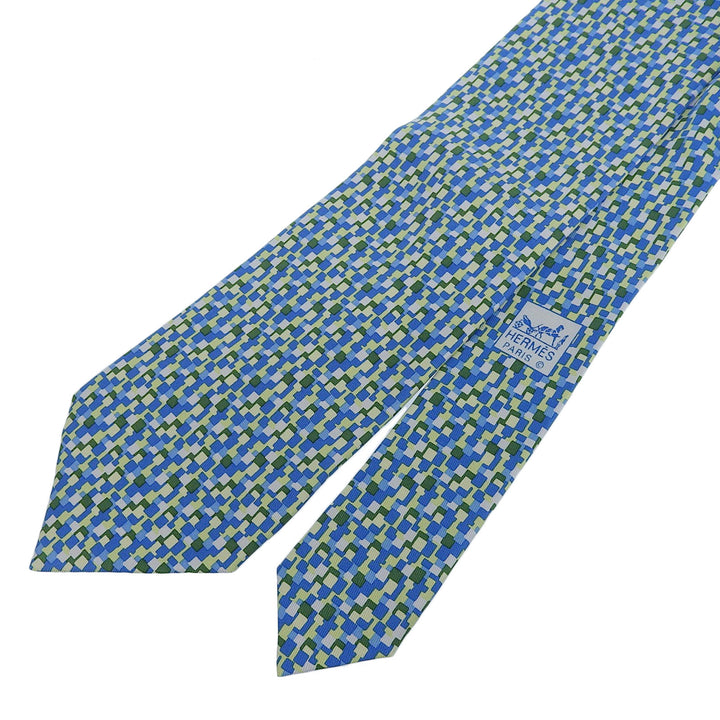 Great HERMES tie All-over logo print Blue Green Multi silk mens 5089 PA