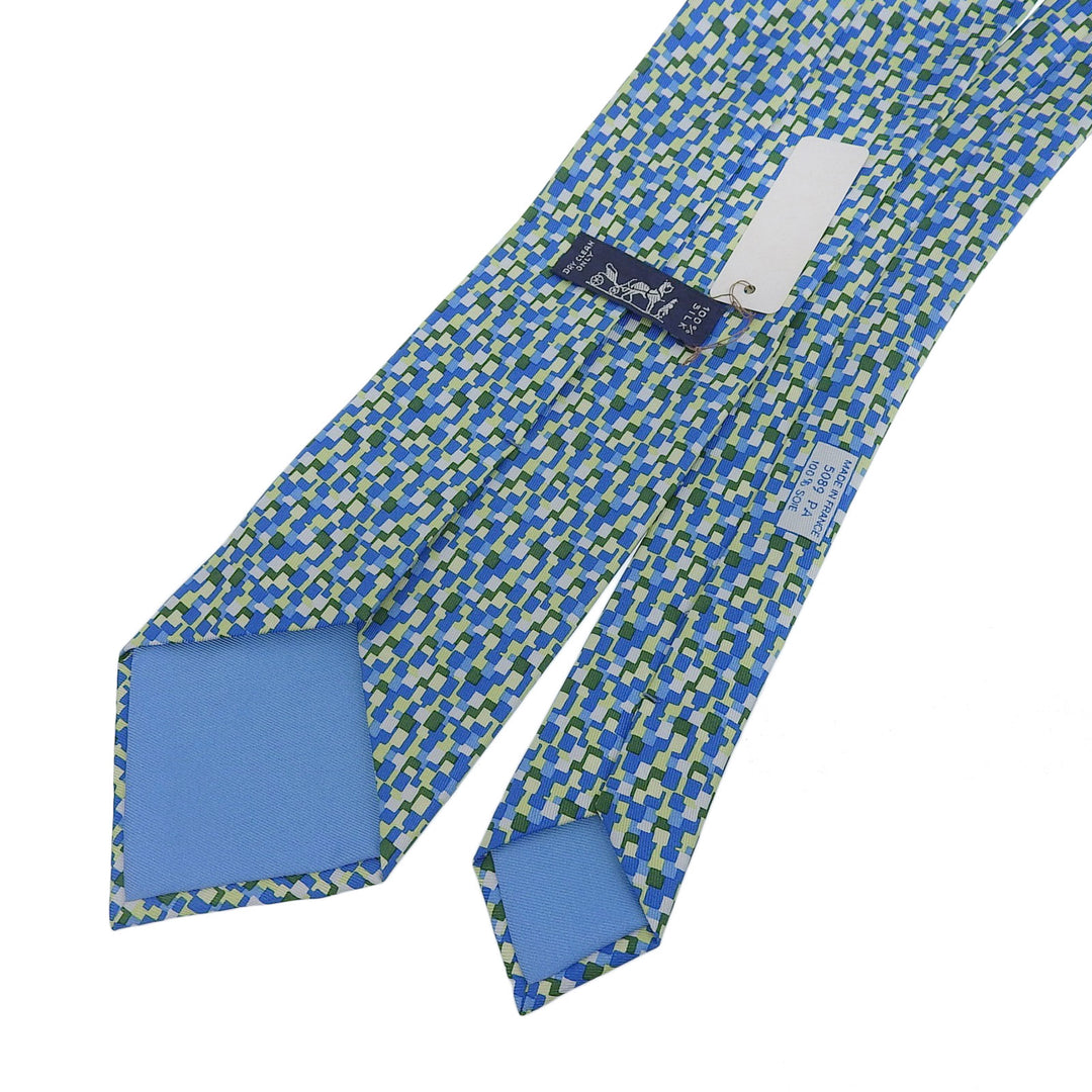 Great HERMES tie All-over logo print Blue Green Multi silk mens 5089 PA