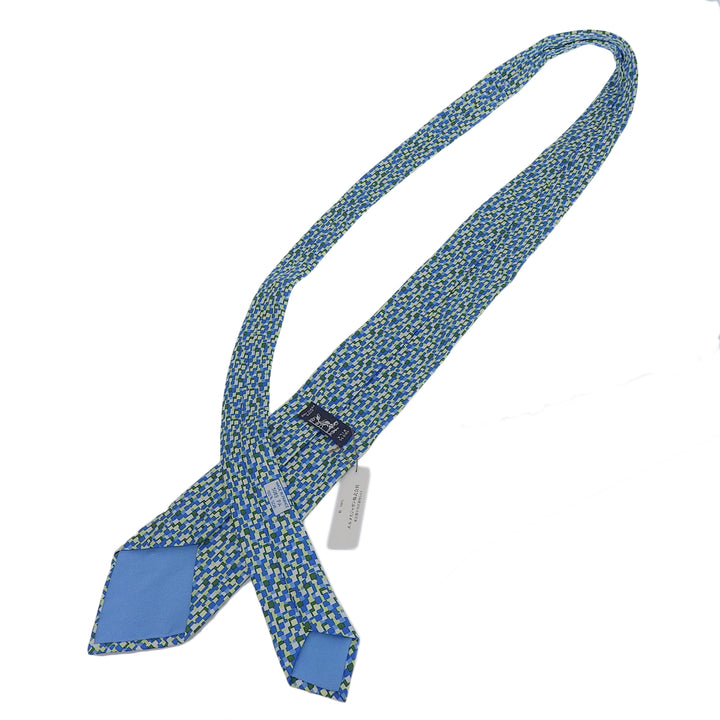 Great HERMES tie All-over logo print Blue Green Multi silk mens 5089 PA