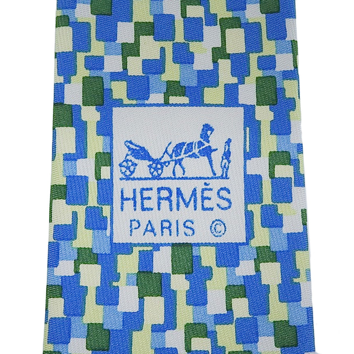 Great HERMES tie All-over logo print Blue Green Multi silk mens 5089 PA