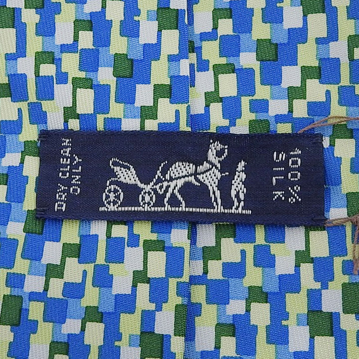 Great HERMES tie All-over logo print Blue Green Multi silk mens 5089 PA