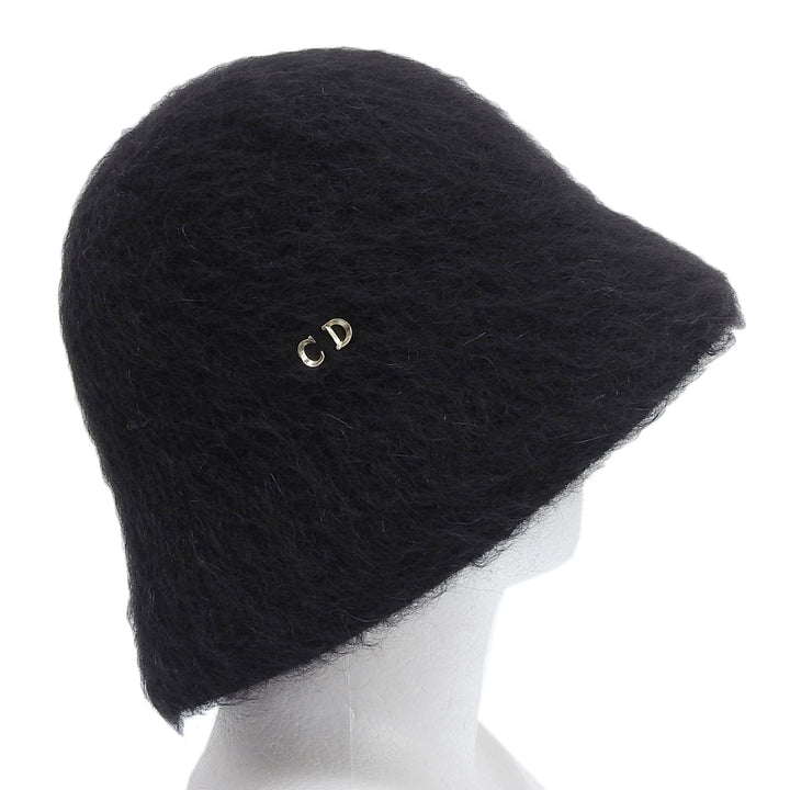 Excellent Christian Dior hat CD Logo Metal Bucket black mohair M 35DTM985G102