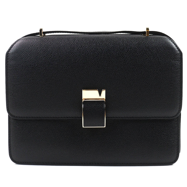 Excellent Valextra Shoulder Bag Noro black Soft Calfskin Skin Leather Women