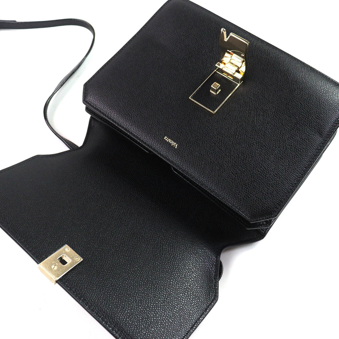 Excellent Valextra Shoulder Bag Noro black Soft Calfskin Skin Leather Women