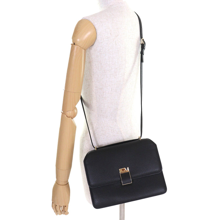 Excellent Valextra Shoulder Bag Noro black Soft Calfskin Skin Leather Women