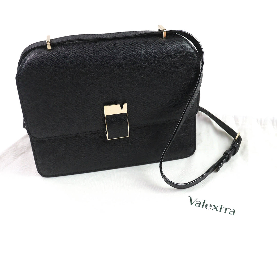 Excellent Valextra Shoulder Bag Noro black Soft Calfskin Skin Leather Women