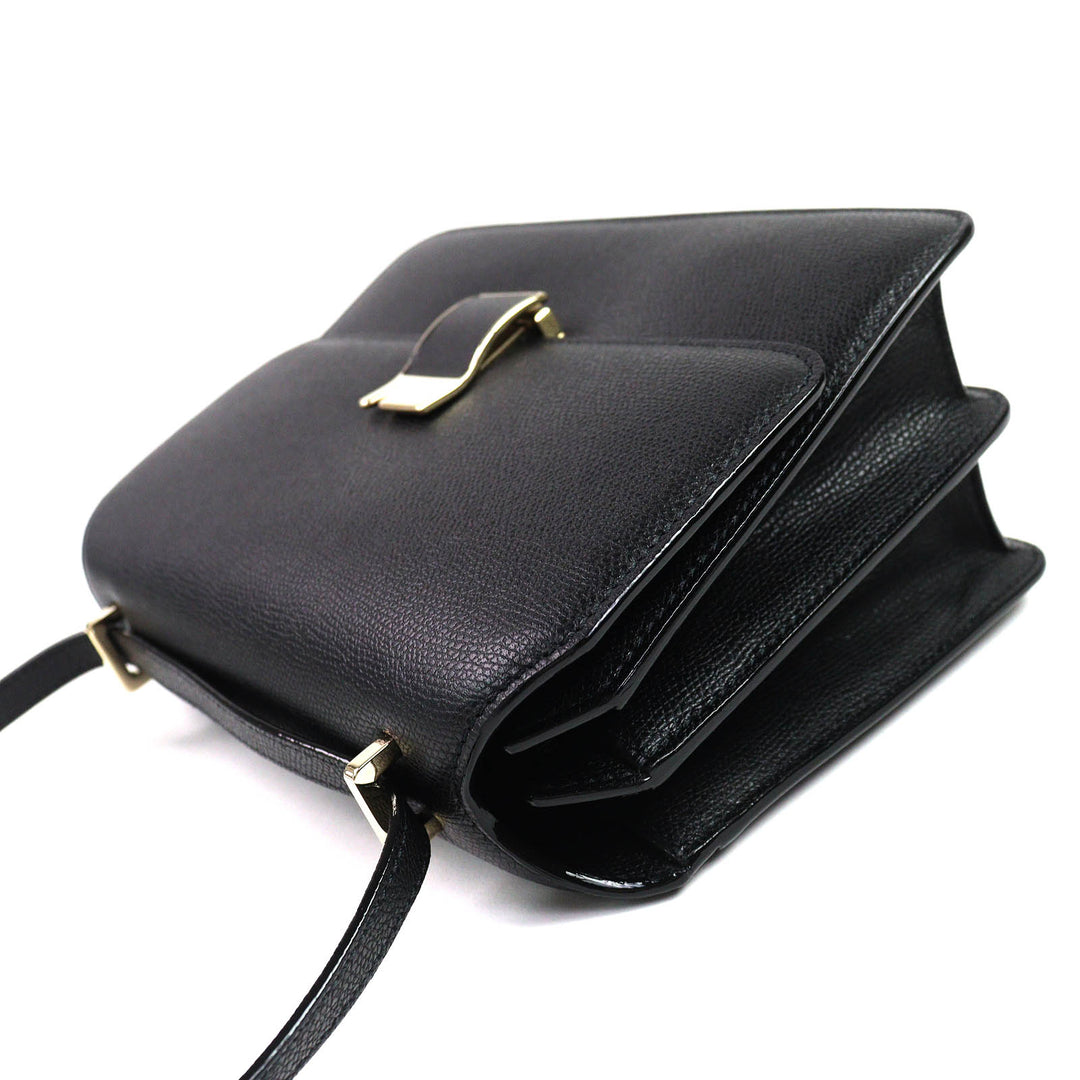 Excellent Valextra Shoulder Bag Noro black Soft Calfskin Skin Leather Women