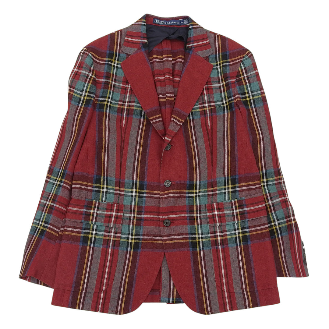 Excellent POLO RALPH LAUREN tailored jacket Check Pattern Red linen mens