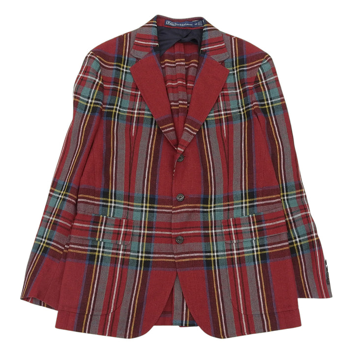 Excellent POLO RALPH LAUREN tailored jacket Check Pattern Red linen mens
