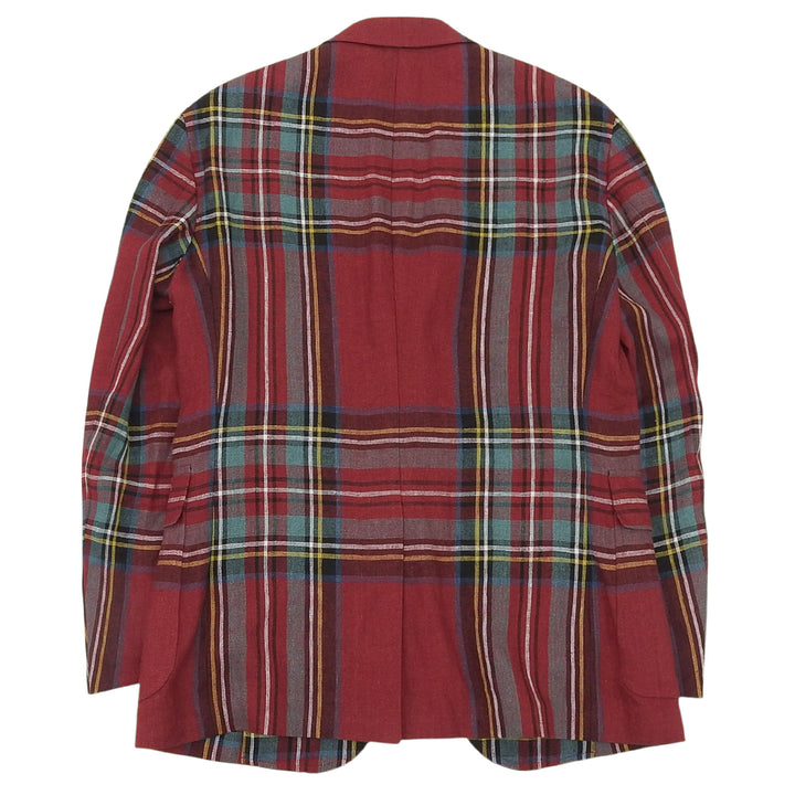 Excellent POLO RALPH LAUREN tailored jacket Check Pattern Red linen mens