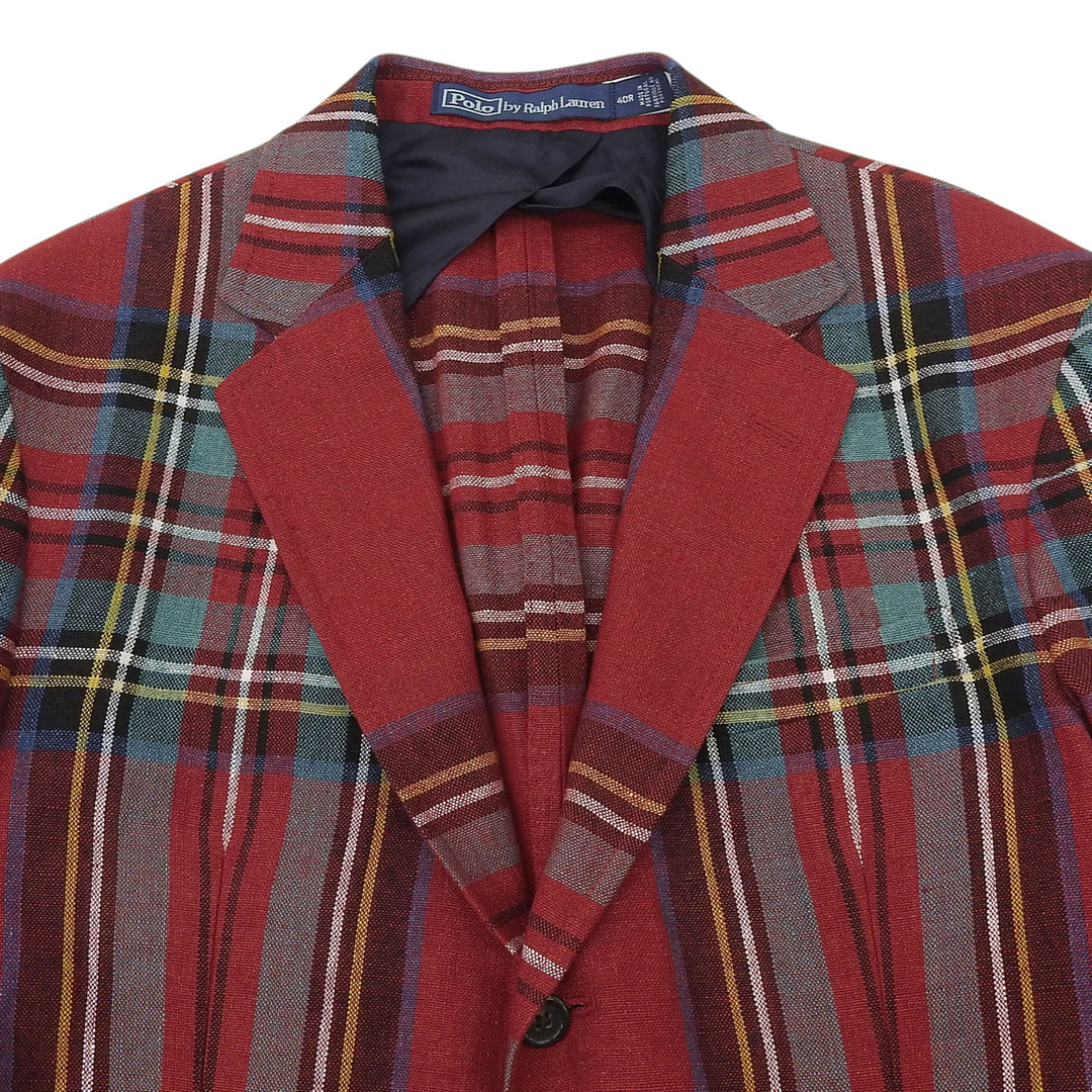 Excellent POLO RALPH LAUREN tailored jacket Check Pattern Red linen mens