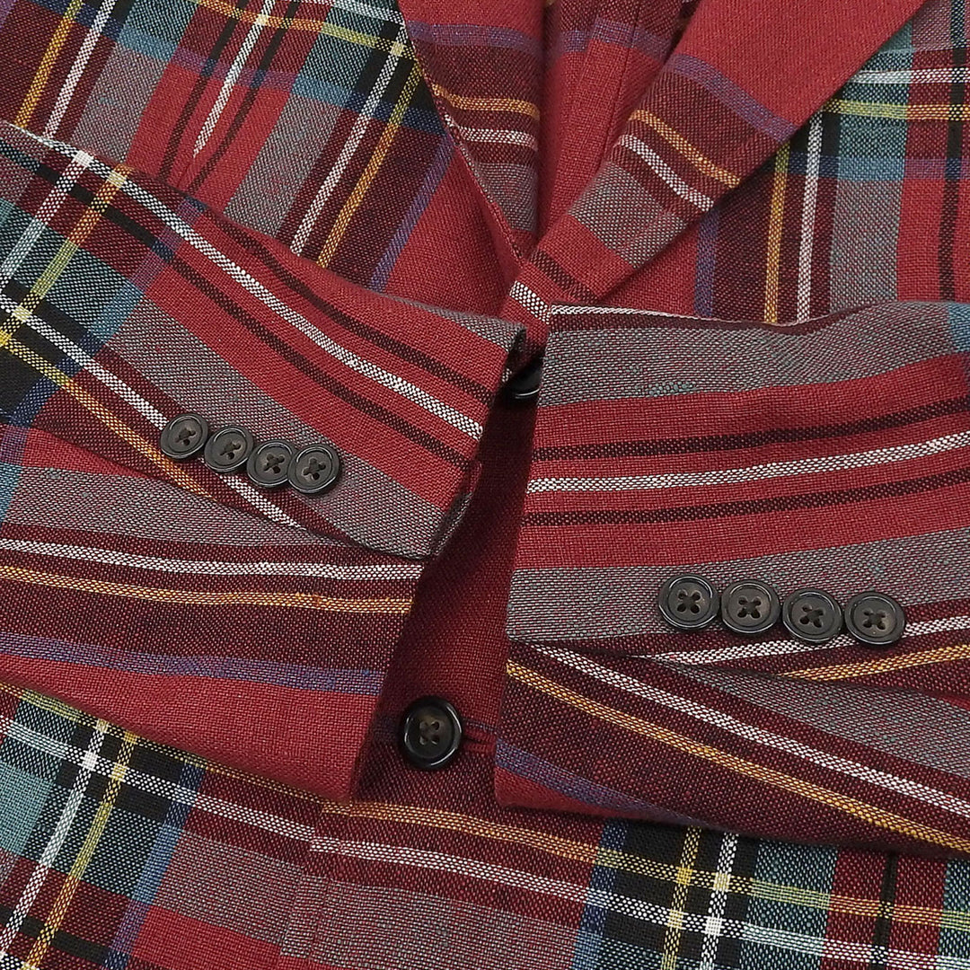 Excellent POLO RALPH LAUREN tailored jacket Check Pattern Red linen mens
