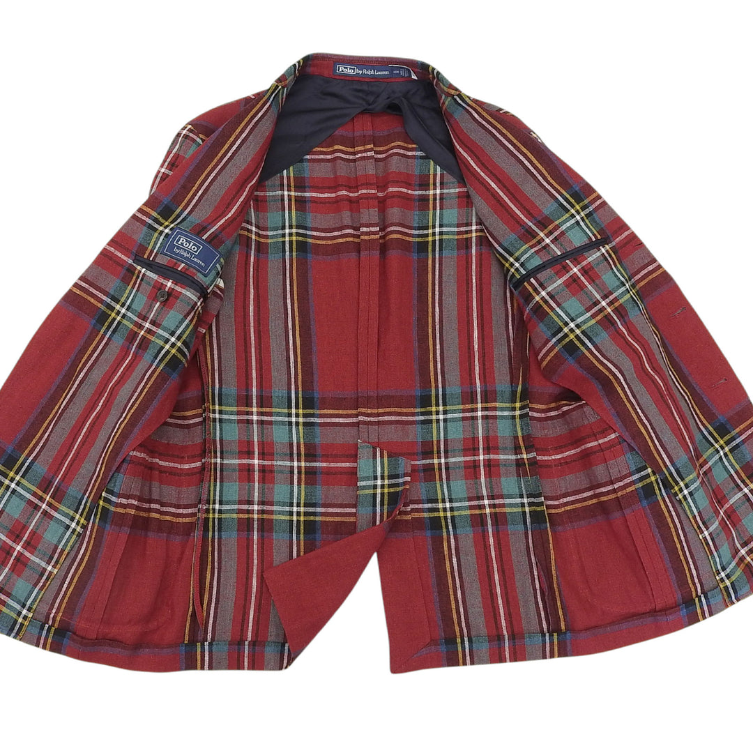 Excellent POLO RALPH LAUREN tailored jacket Check Pattern Red linen mens