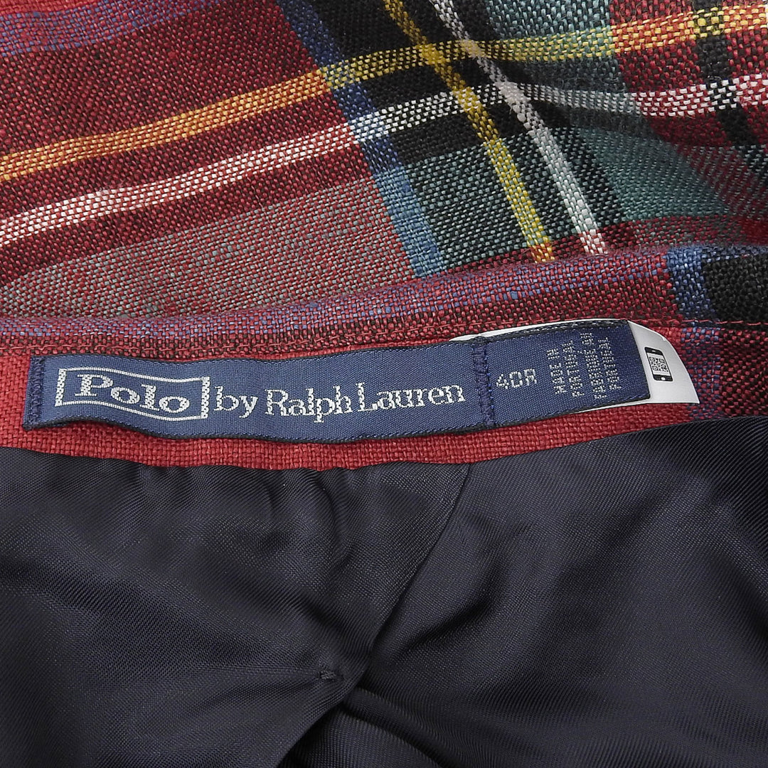Excellent POLO RALPH LAUREN tailored jacket Check Pattern Red linen mens