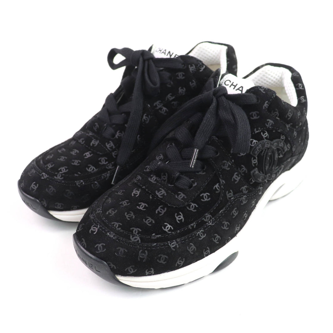 Excellent CHANEL sneakers black Suede leather Women 37 G39230