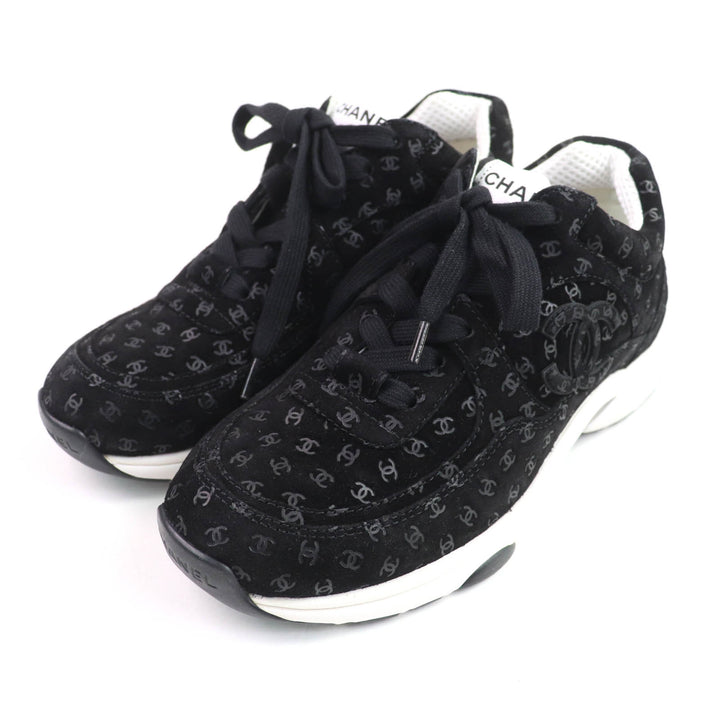 Excellent CHANEL sneakers black Suede leather Women 37 G39230