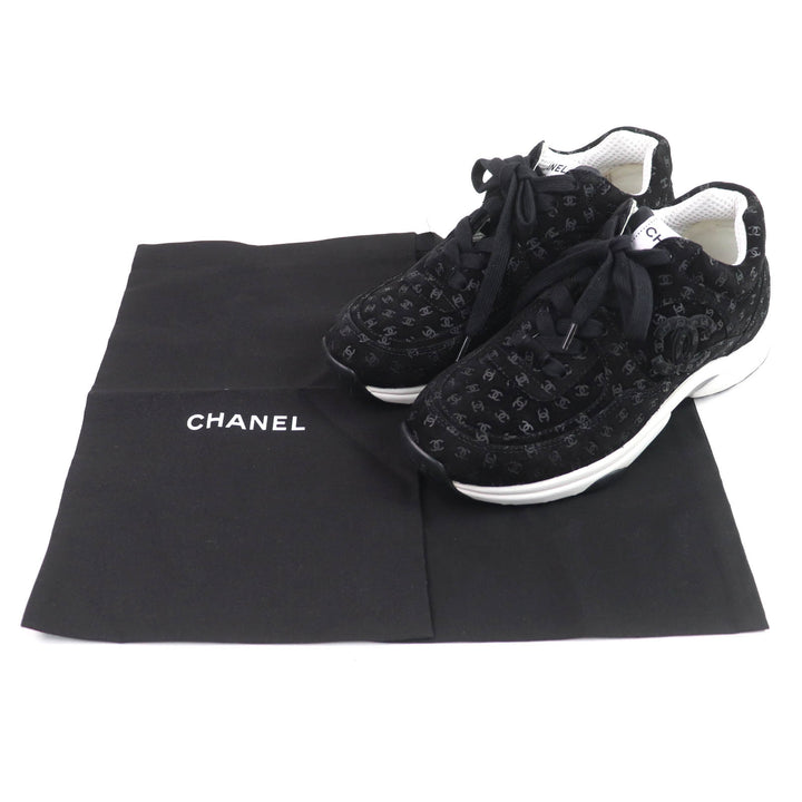 Excellent CHANEL sneakers black Suede leather Women 37 G39230